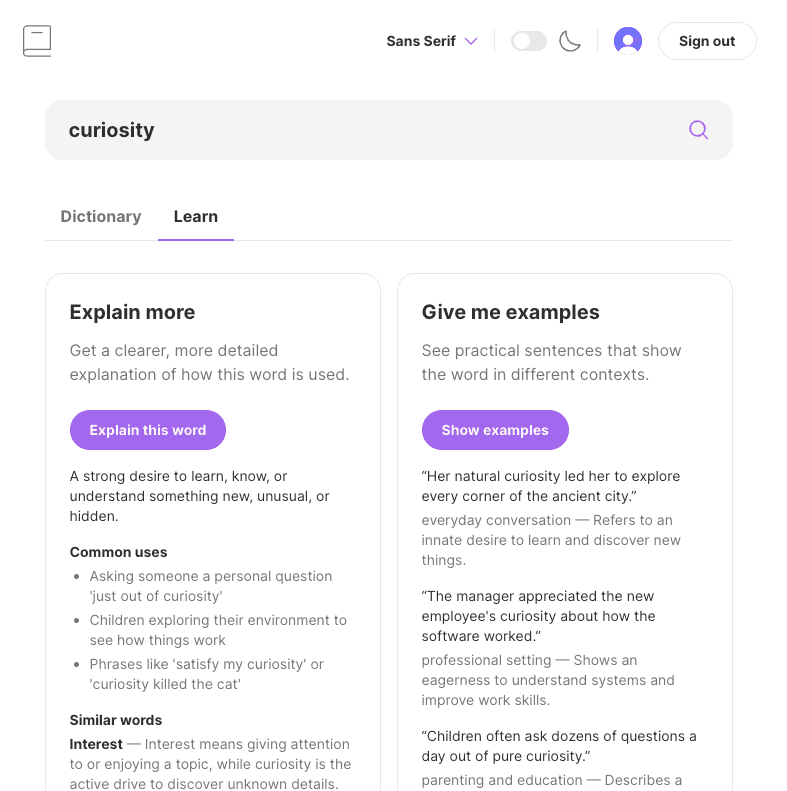 Web Dictionary AI — project preview